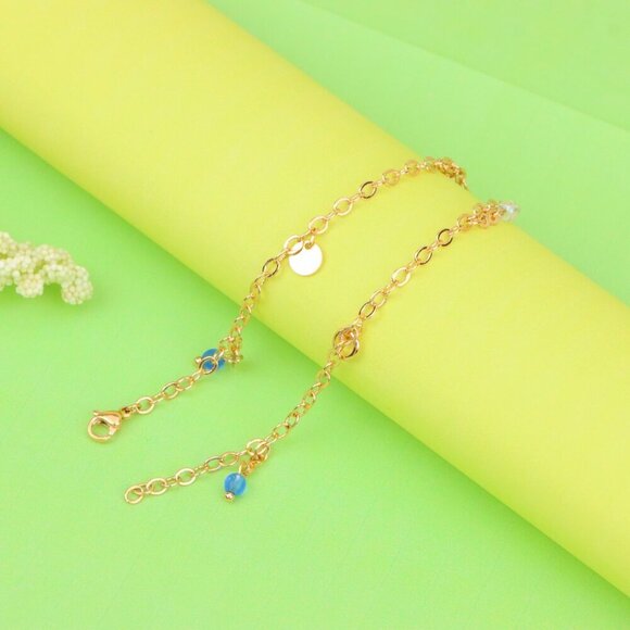 "Elegant Rose Gold Anklet with Blue Beads and Pearl Charms, XPAL1180 - Picture 6 of 12